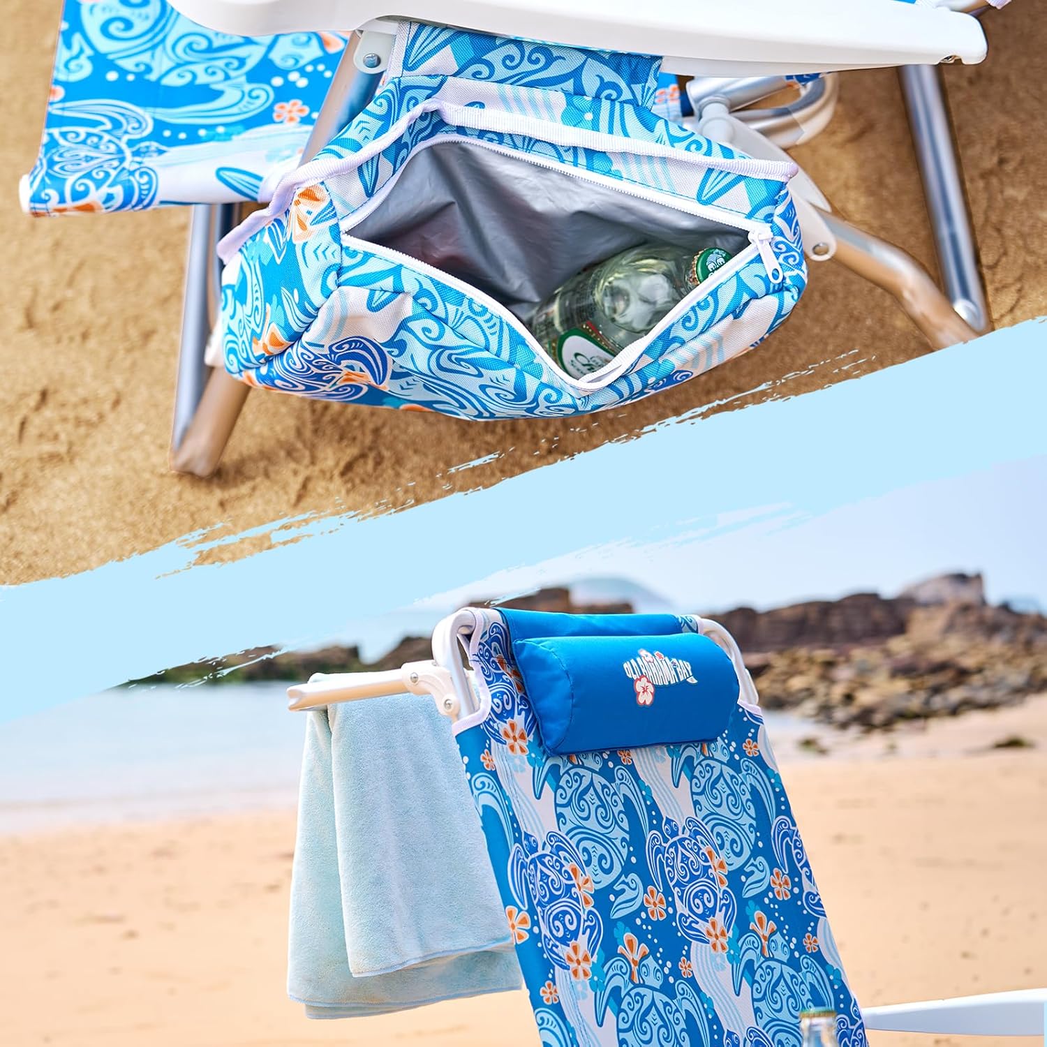 Old Bahama Bay Backpack Beach Chair, Aluminum Lightweight Reclining 5-Position Lounge Chair for Adults Heavy Duty Support 400 LBS Portable Folding with Cooler Bag Camping Chair for Sand Outdoor