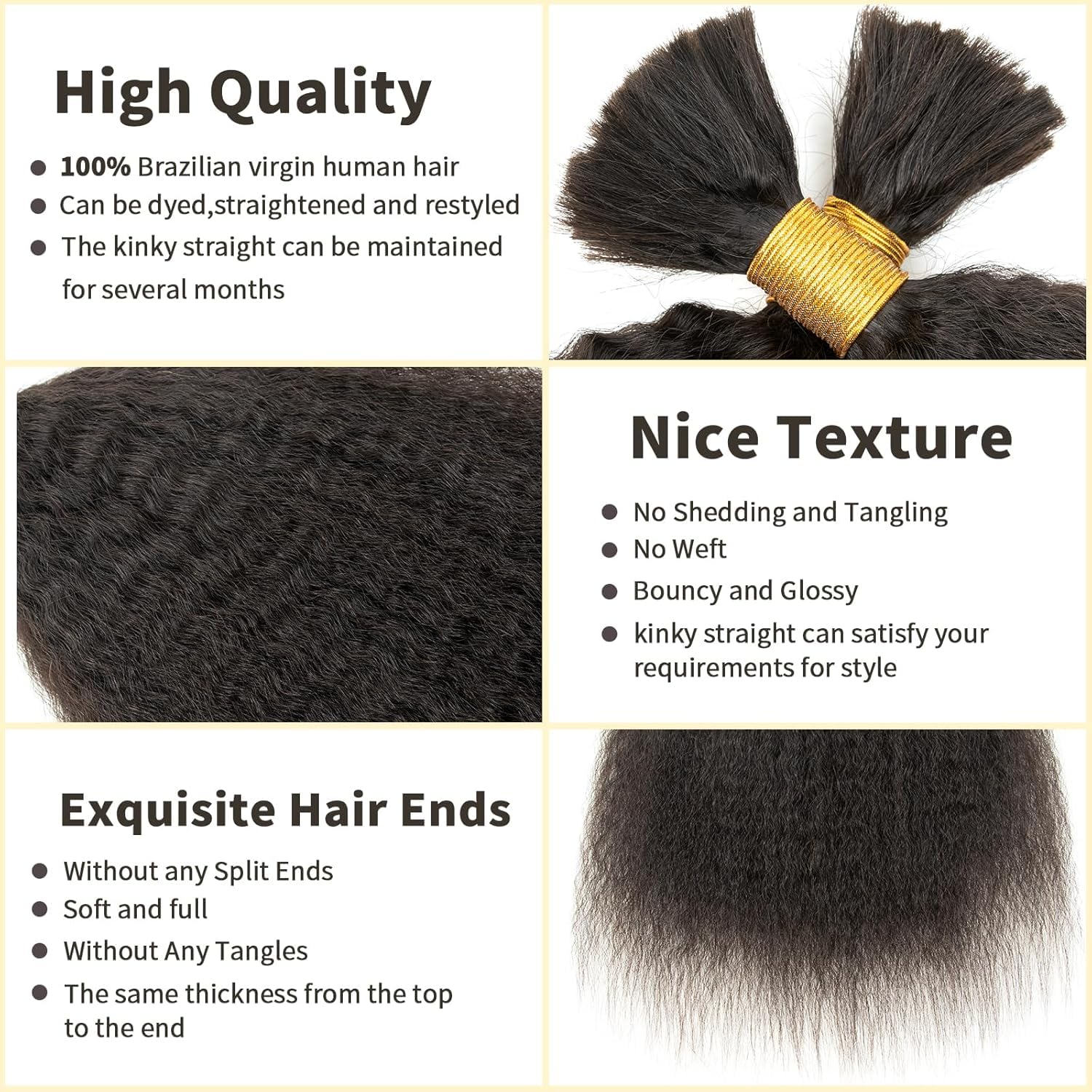 16 Inch Kinky Straight Human Hair Braiding Hair Human Braiding Hair Wet and Wavy Human Hair for Braiding Bulk Human Hair Curly Extension 2 Pack/100g - Image 3