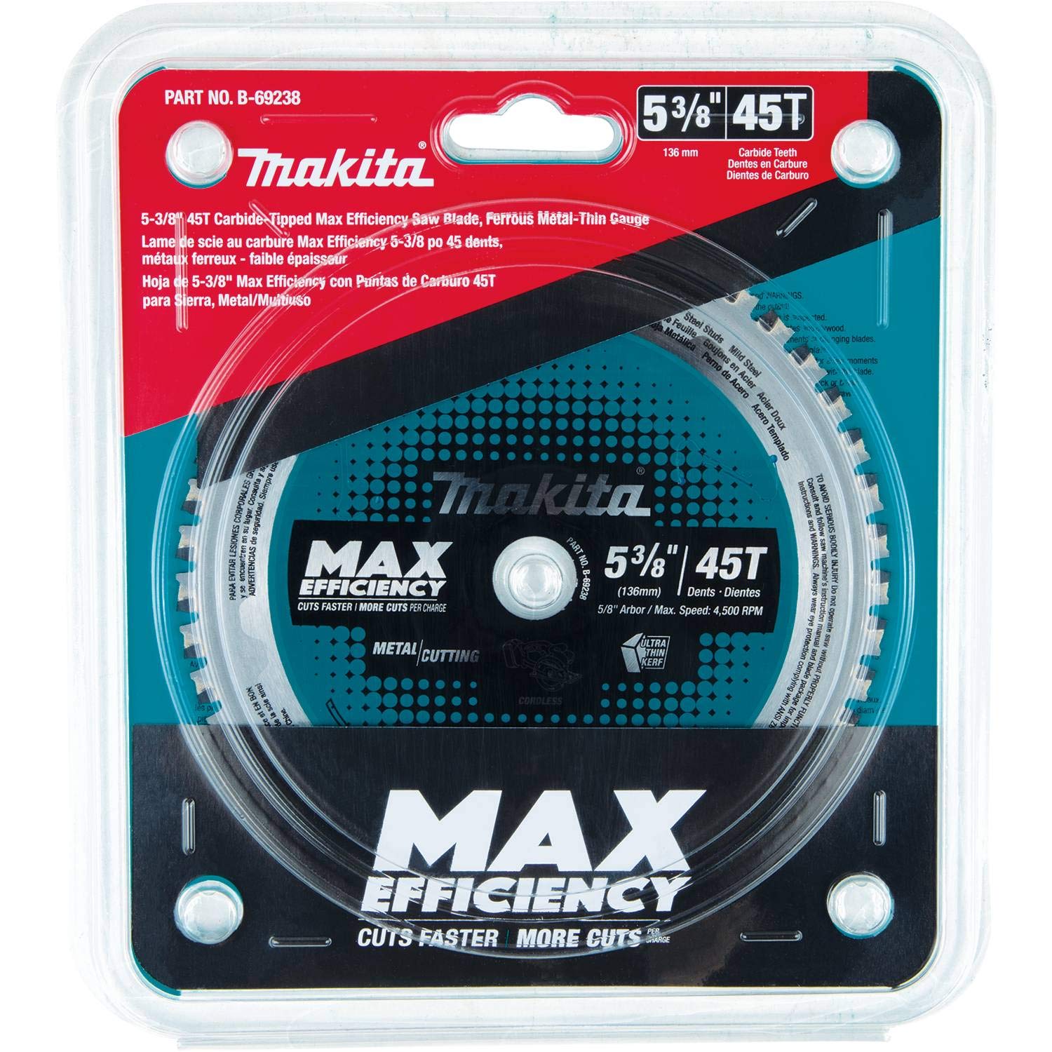 Makita B-69238 - Lama per sega con punta in carburo da 5-3/8" 45T, calibro sottile in metallo ferroso