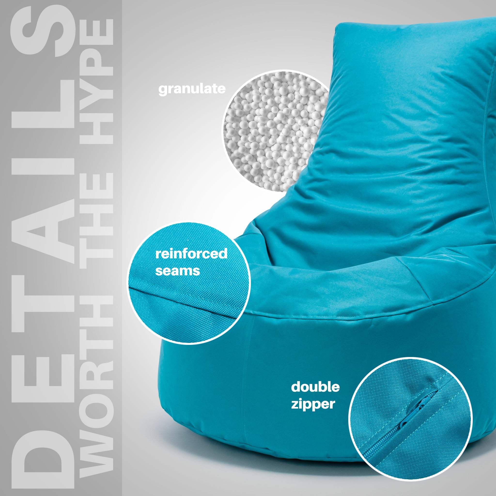 Ecopuf Seat S - Puf con respaldo alto - Dimensiones: 65 x 75 cm - Tejido de poliéster completo