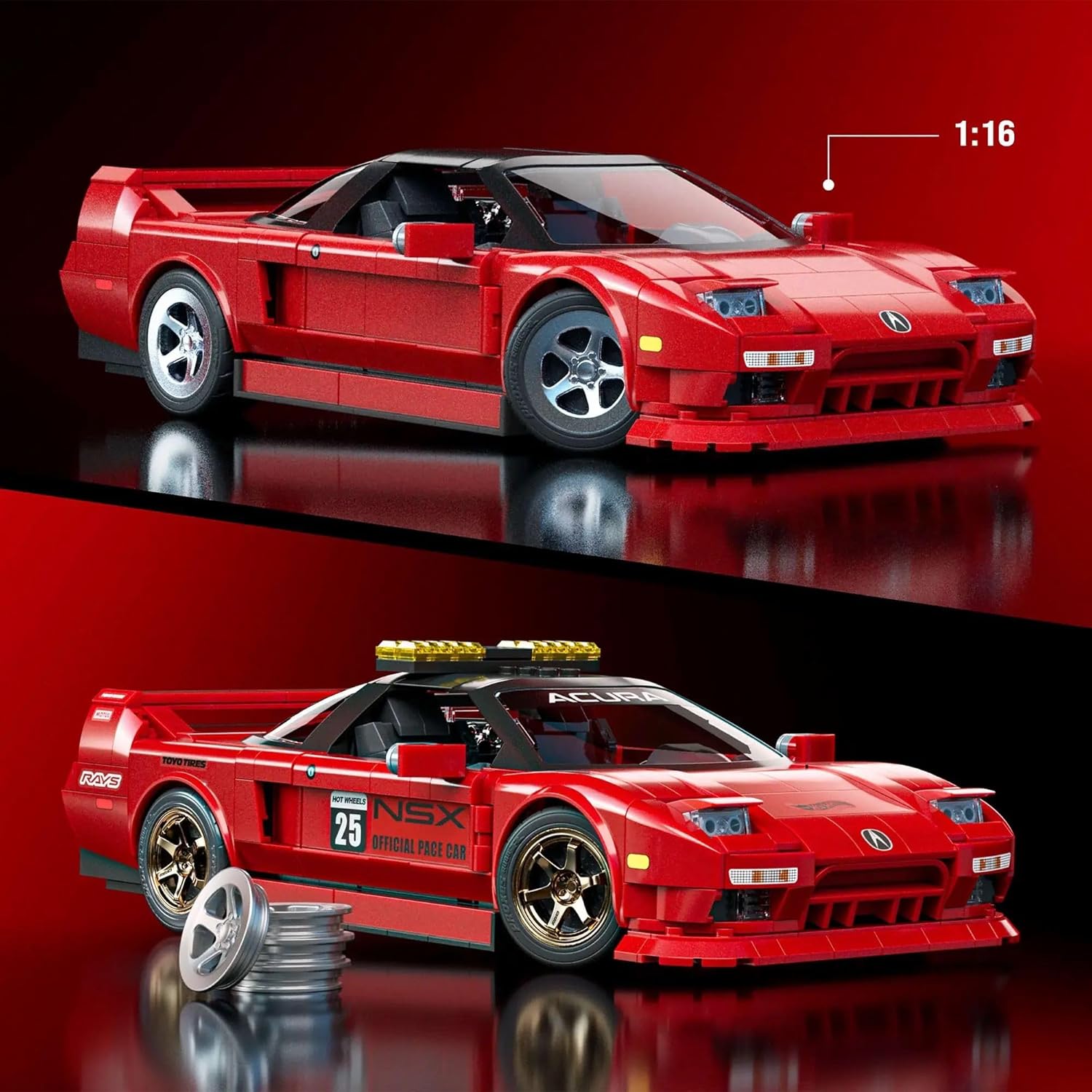 Hot Wheels 1/16 Honda Acura NSX 1990 Building Kit, 876 Pieces, Includes 1/64 Mini Car, Hot Wheels Mattel
