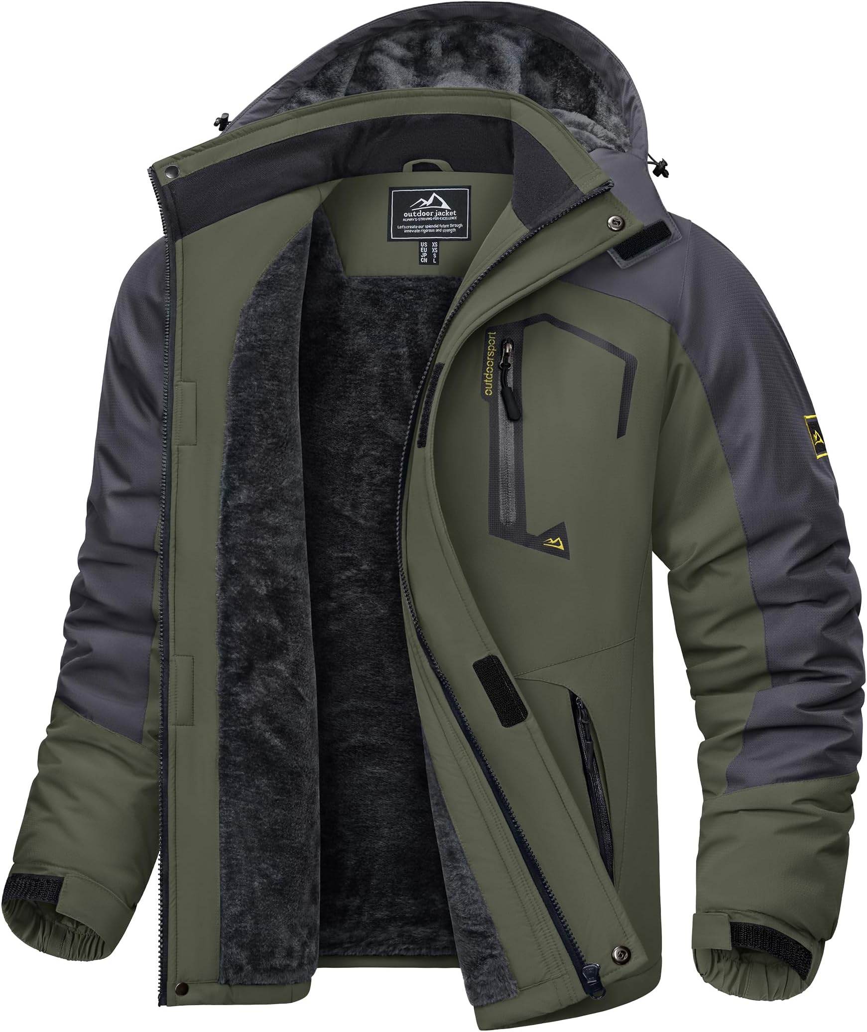 Men's Waterproof Fleece Jackets Winter Warm Ski Raincoats Outdoor Thermal Coats with Detachable Hood
