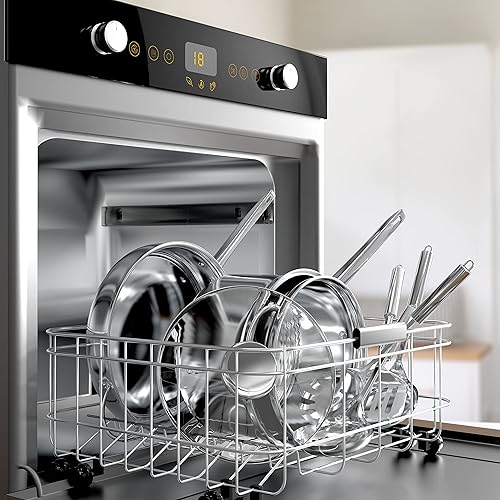 Miniatura 6 de YSSOA Juego de utensilios de cocina de acero inoxidable de 18 piezas, incluye cacerola, cazuelas con tapa de vidrio templado, sartén, vaporera