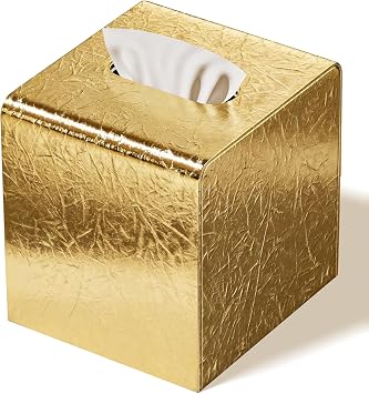 Gold Tissue Box Cover,Tissue Box Holder with Magnetic Bottom, Decorative Tissue Box for Vanity Toilet Tank Dresser Night Stand Table Countertop Office Car