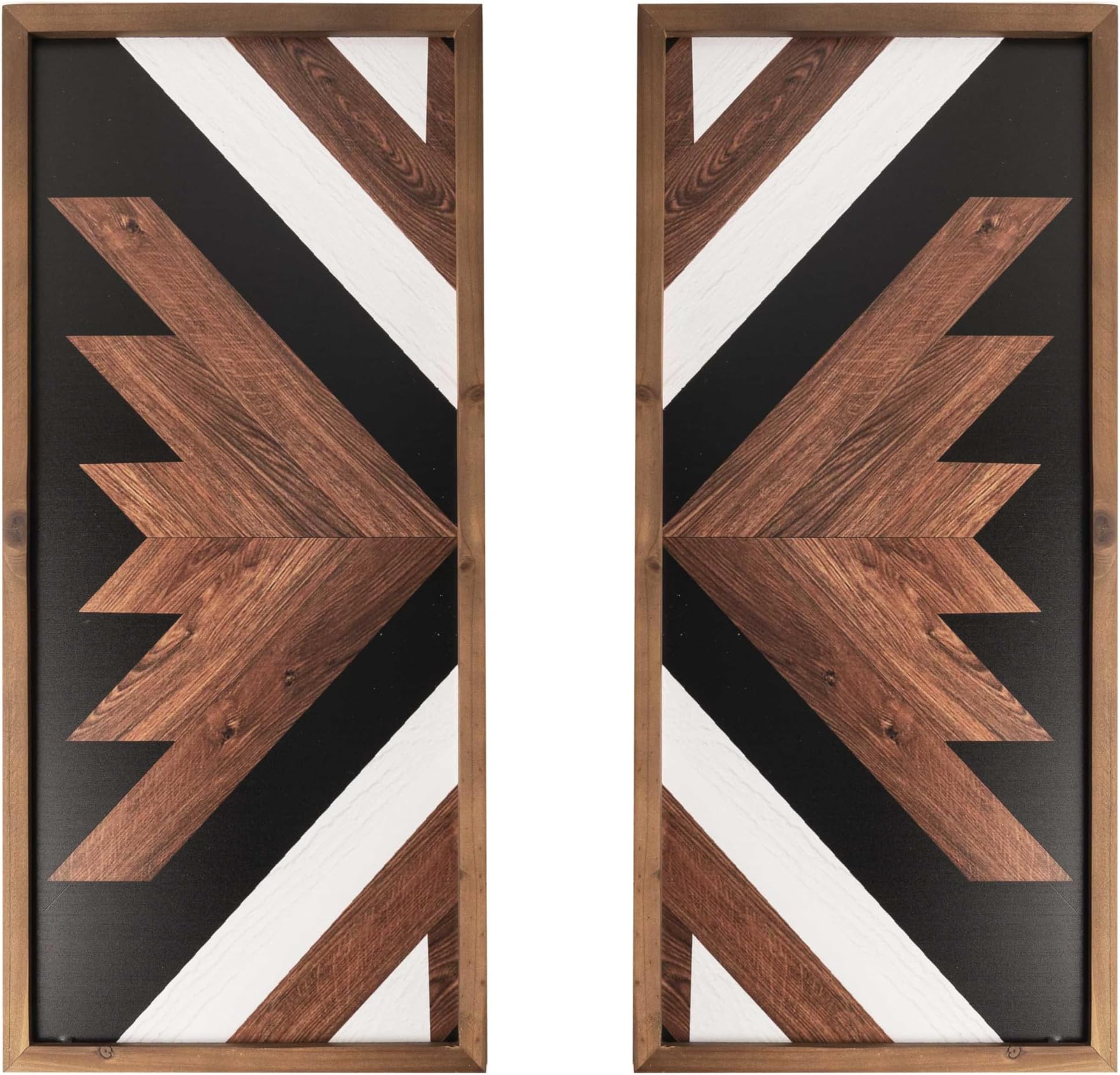 Set of 2 Aztec Wall Decor Wooden Framed, 20.9"x9.8" Western Wall Art, Black White Southwestern Native American Modern Boho Bathroom Bedroom Living Room Rustic Farmhouse Decoration for Home