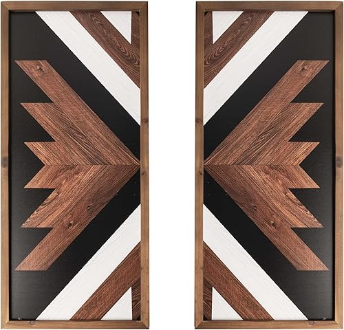 flangairy Decoración de pared azteca de madera del suroeste del oeste, marcos de arte estilo dormitorio, baño, negro, bohemio, sala de estar,