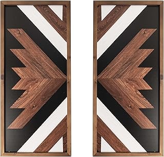 2 Pcs Aztec Wall Decor With Wood Framed, 20.9x9.8 Inch Wooden Western Wall Art, Southwestern Native American Boho Bathroom Bedroom Living Room Rustic Home Decoration
