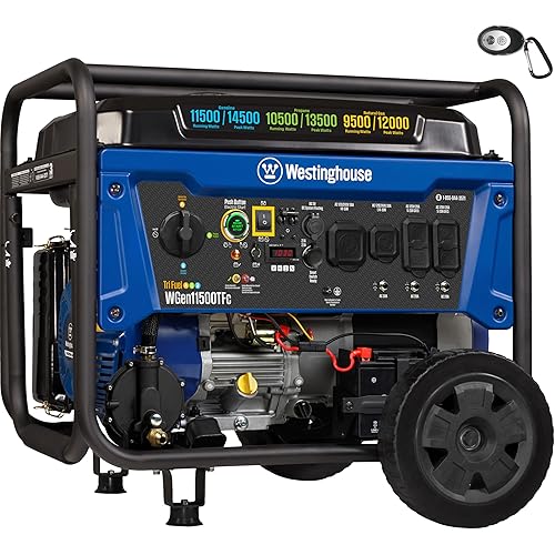 Westinghouse 14500 Peak Watt Tri-Fuel Home Backup Portable Generator, Remote Electric Start, Transfer Switch Ready, Gas, Propane, and Natural Gas Powered