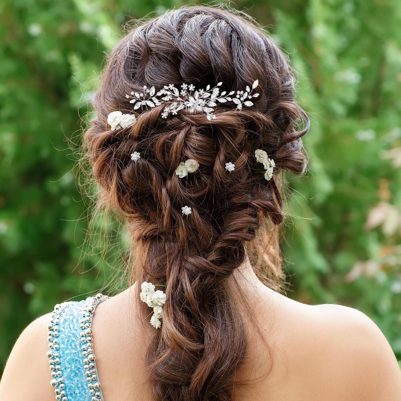 10 pezzi di fermaglio per capelli in cristallo argentato, accessori per capelli da sposa per donne, accessori con strass, decorazioni, spille decorative, adatte per spose e damigelle d'onore