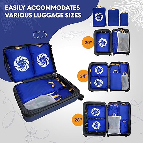 Miniatura 3 de TRAVEL INSIDE, Juego de 6 bolsas de cubo con malla transparente, organizadores de viaje ligeros para maleta, azul con zapatos y bolsa de lavandería,