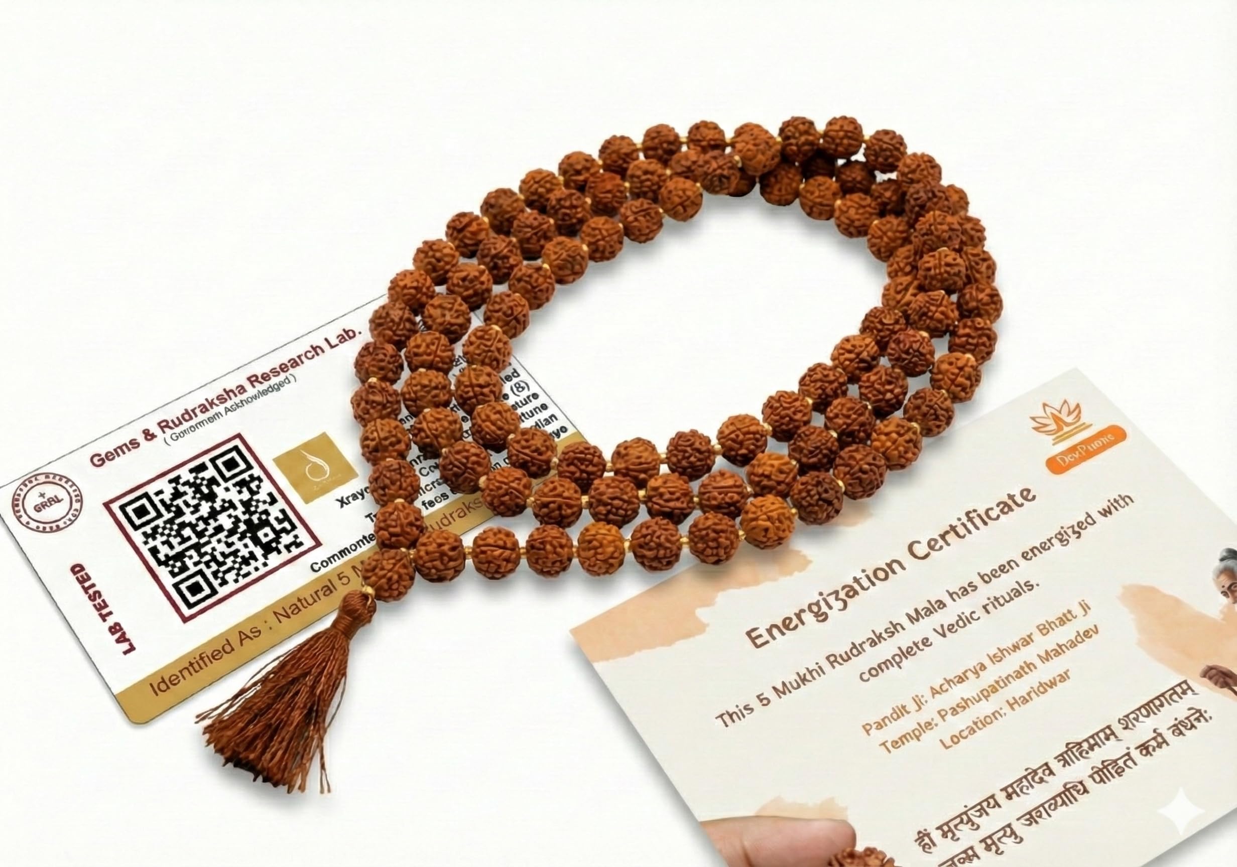 Abhimantrit Panchmukhi Rudraksha Mala 108+1 Beads with Original Certificate | Lab Tested 5 Mukhi Rudraksh Energized by Haridwar Temple Pandit | Watch Complete Ritual Video
