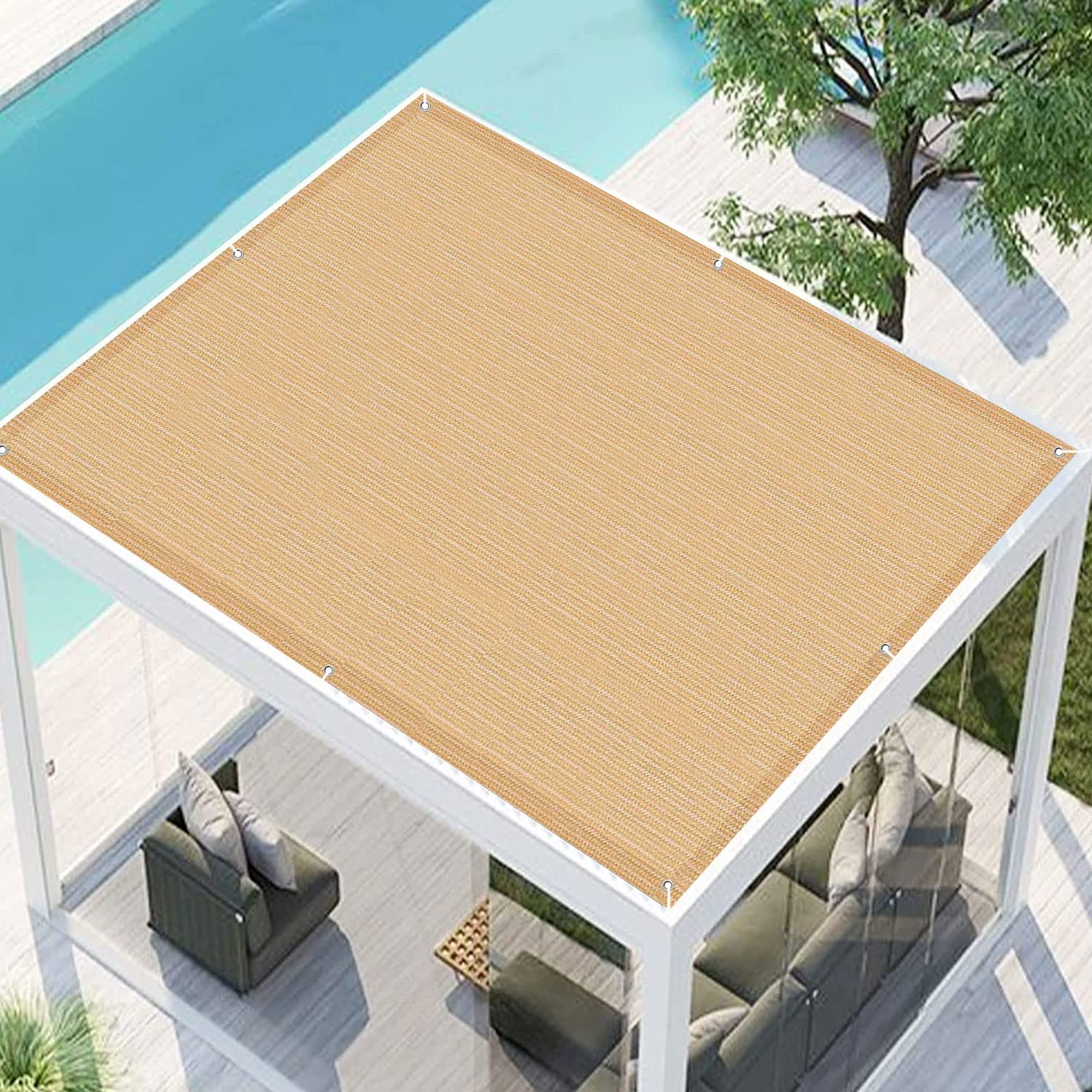 Sunscreen Awning Canopy 3.4 x 7 m UV Resistant Mesh 95% Shading Rate Garden Pergola Shading Net with Mounting Ropes for Patio Party Backyard Lawn Garden, Beige — image 1