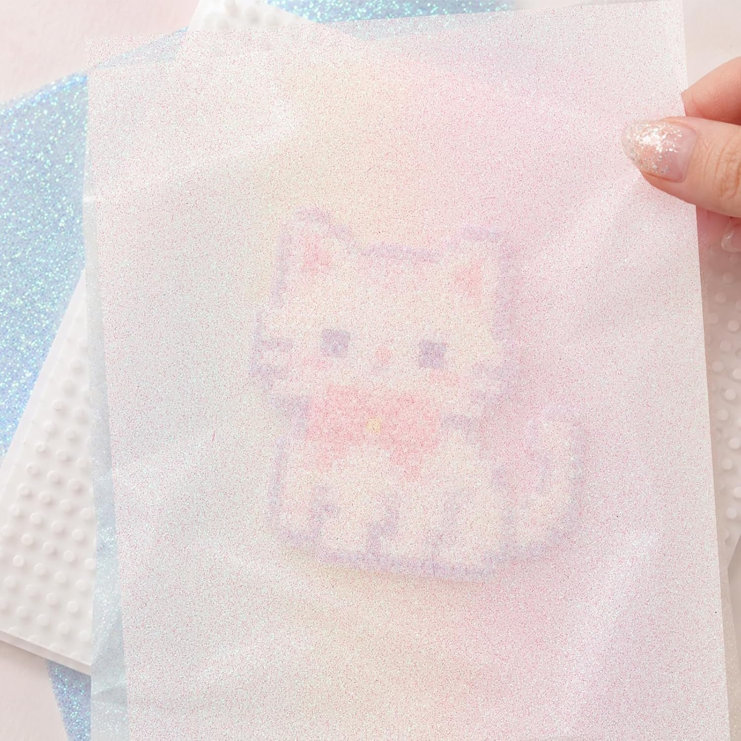 XIHIRCD 6pcs Glitter Fabric Ironing Sheets for Fuse Beads (3 Styles)