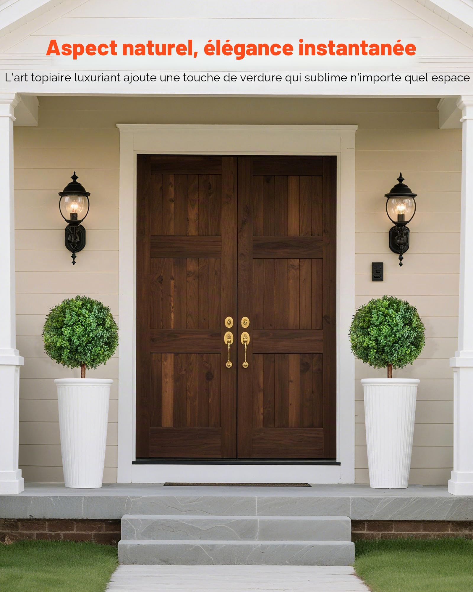 VEVOR Boule Buis Topiaire Artificiel Extérieur avec Piquet, 686 mm, Lot de 2, Fausses Plantes, Faux Arbustes Buissons pour Décoration Extérieur Intérieur, Porche, Patio, Jardin, Balcon, Arrière-Cour