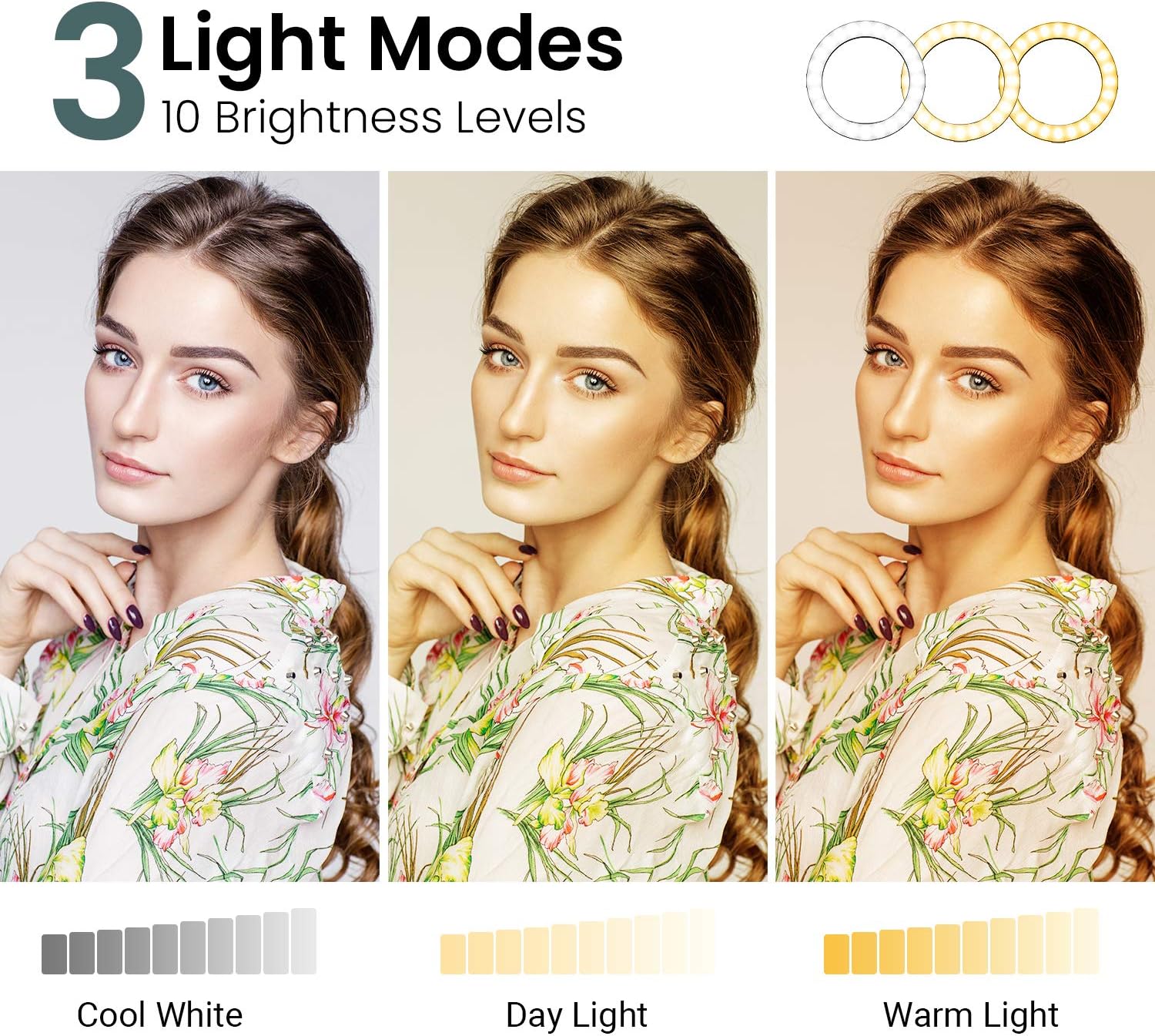 8" Selfie LED Ring Light with Tripod Stand & Phone Holder, 3 Light Mode & 10 Brightness Level for Live Stream, YouTube Video, Vlogs, Photography, Compatible with iPhone/Android by AMADA HOMEFURNISHING