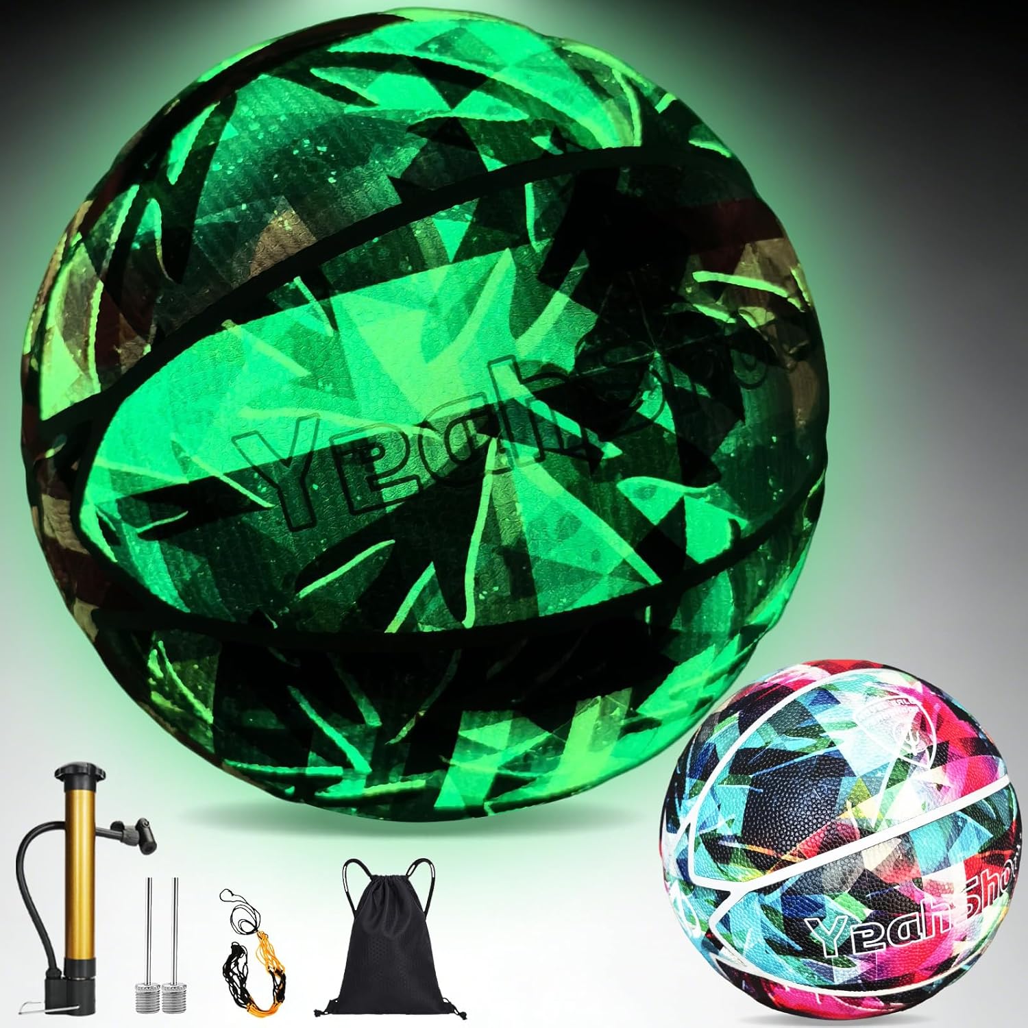 Tie-Dye Glow in the Dark Basketball-First Artistic Night Glow Ball, Size 7, Includes Air Pump&Bag, Essential for Outdoor Courts,Ultimate Novel Gift