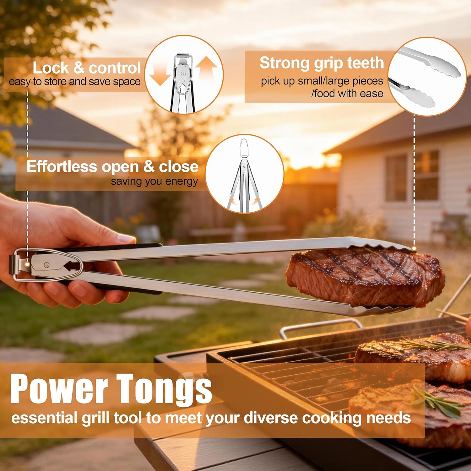 Grilling Accessories, HaSteeL 18in BBQ Grill Accessories Set of 4, Stainless Steel Grilling Tools for Outdoor Barbecue Camping, Heavy Duty Grill Spatula, Tong, Fork, Basting Brush, Gifts for Men
