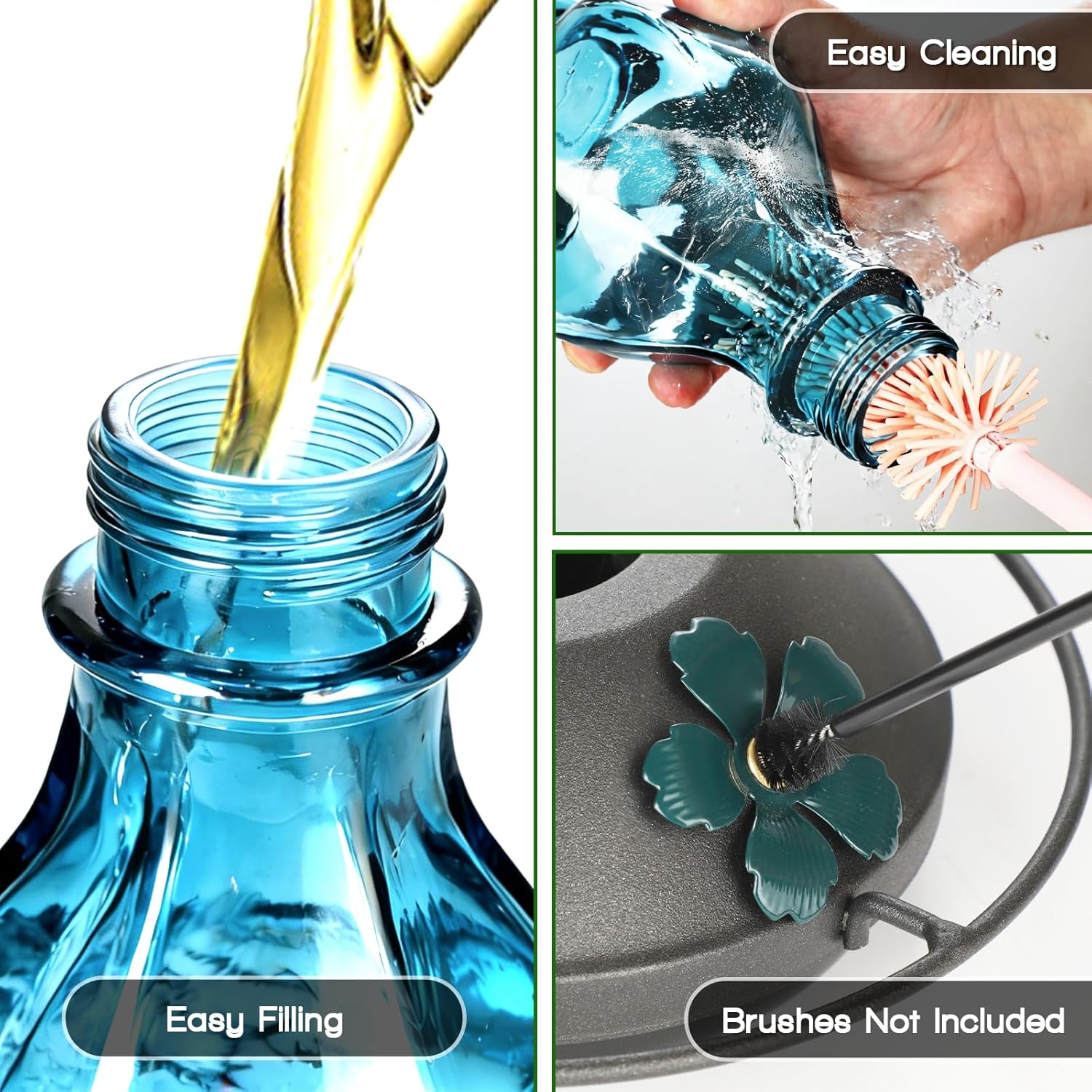 Glass Hummingbird Feeders for Outdoors Hanging, 24oz Wild Bird Nectar Feeder with Ant Moat and 360° Perch, Bee-Resistant Ports,Outside Garden Decor,Colorful Gifts for Women Mom, 1 Pack, Blue