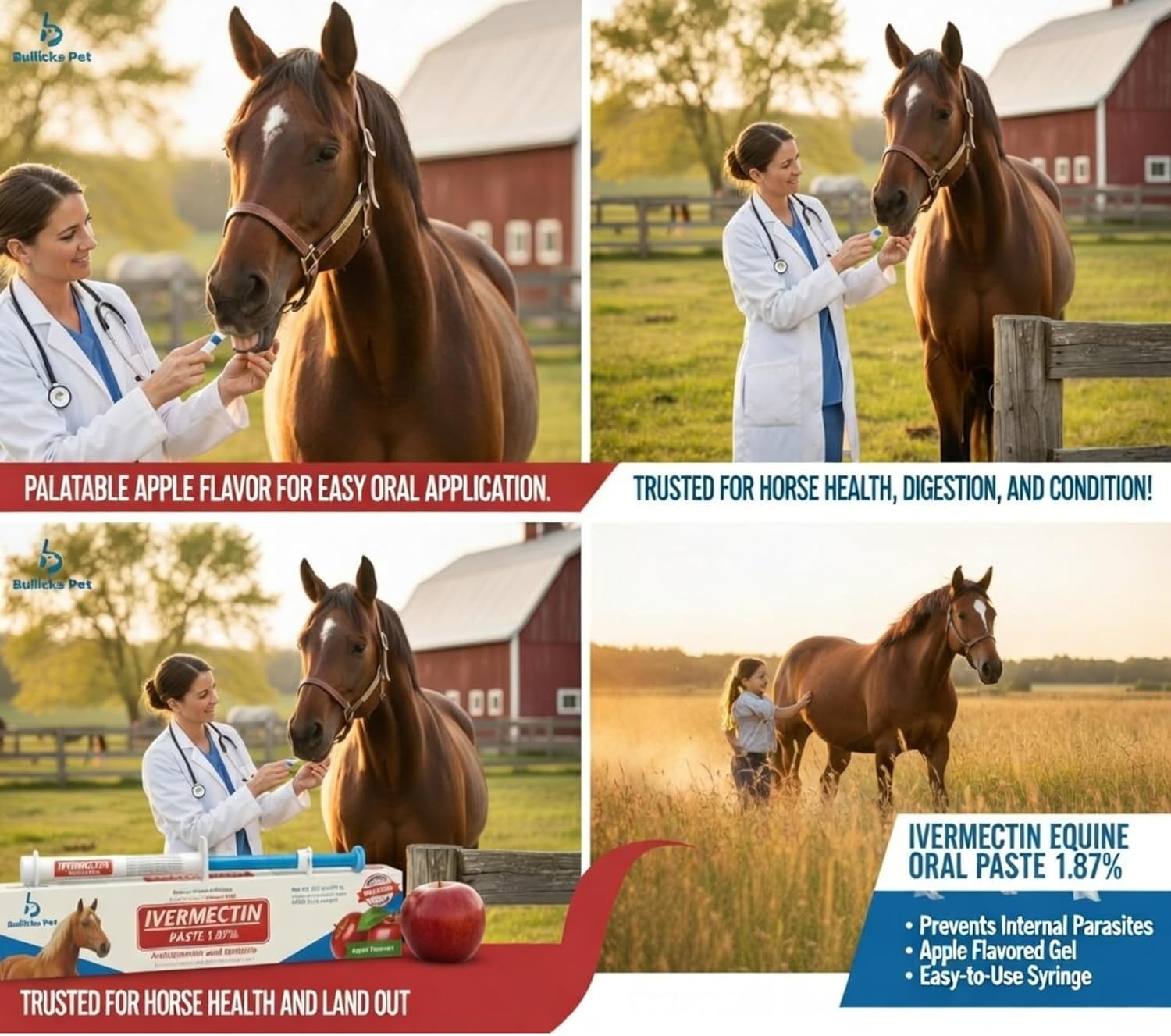 Ivermectin Horse Paste 1.87% Dewormer – Apple Flavored Anthelmintic, Broad-Spectrum Parasite Control for Horses Up to 1250 LB (3-Pack)