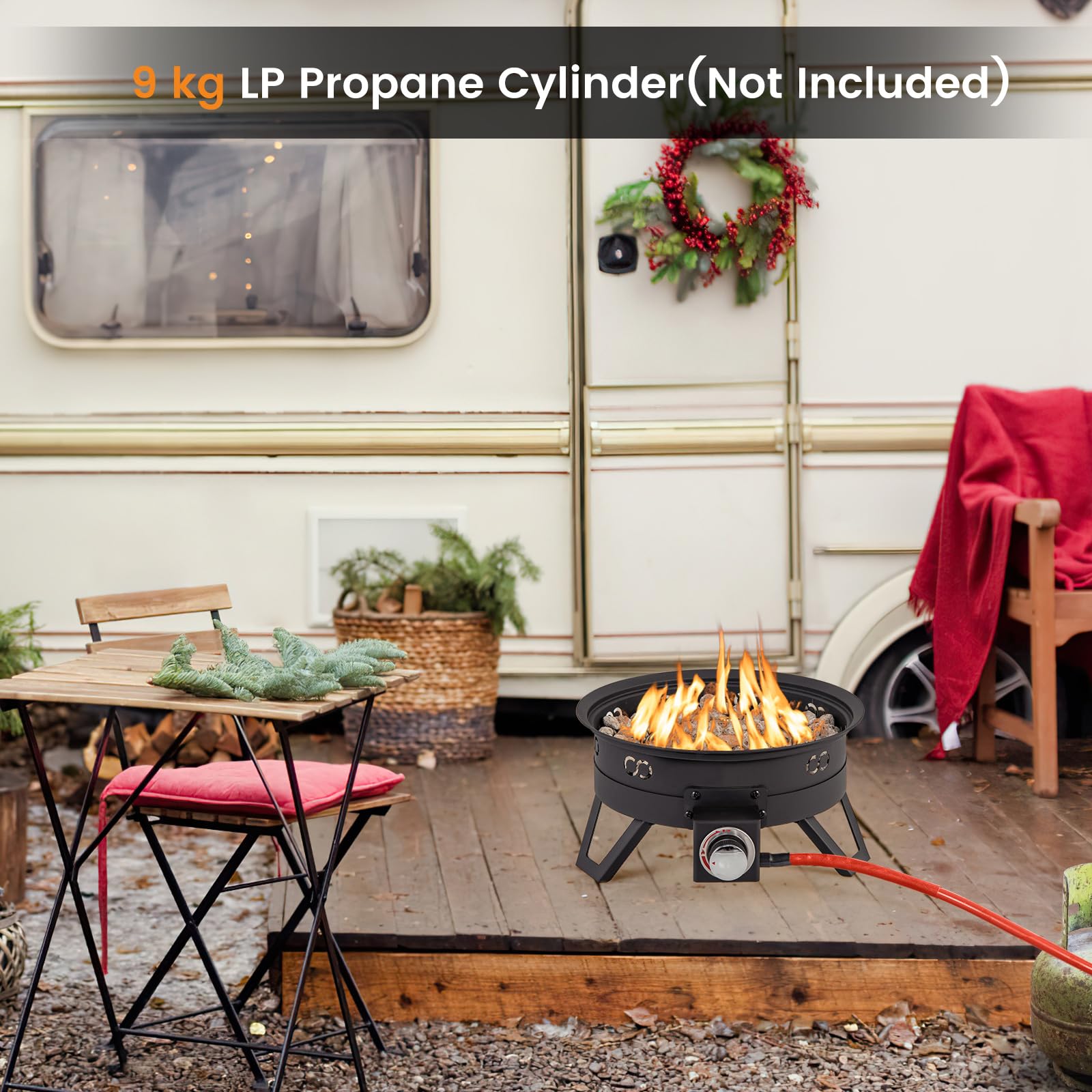 58000 BTU Propane Fire Pit, 44 cm Small Outdoor Fireplace with Foldable Legs, Portable Round Pit Lid, Cooking Grill, Carry Bag, Lava Rocks, Smokeless Firepit for Camping — view 8