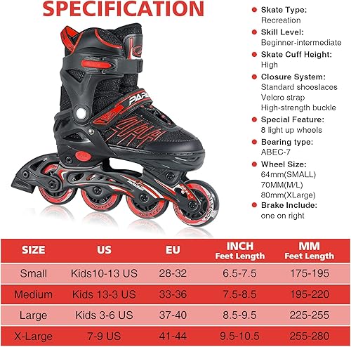 Miniatura 5 de Patines en línea ajustables para niños y adultos, patines con ruedas iluminadoras, para niñas y niños, hombres y mujeres