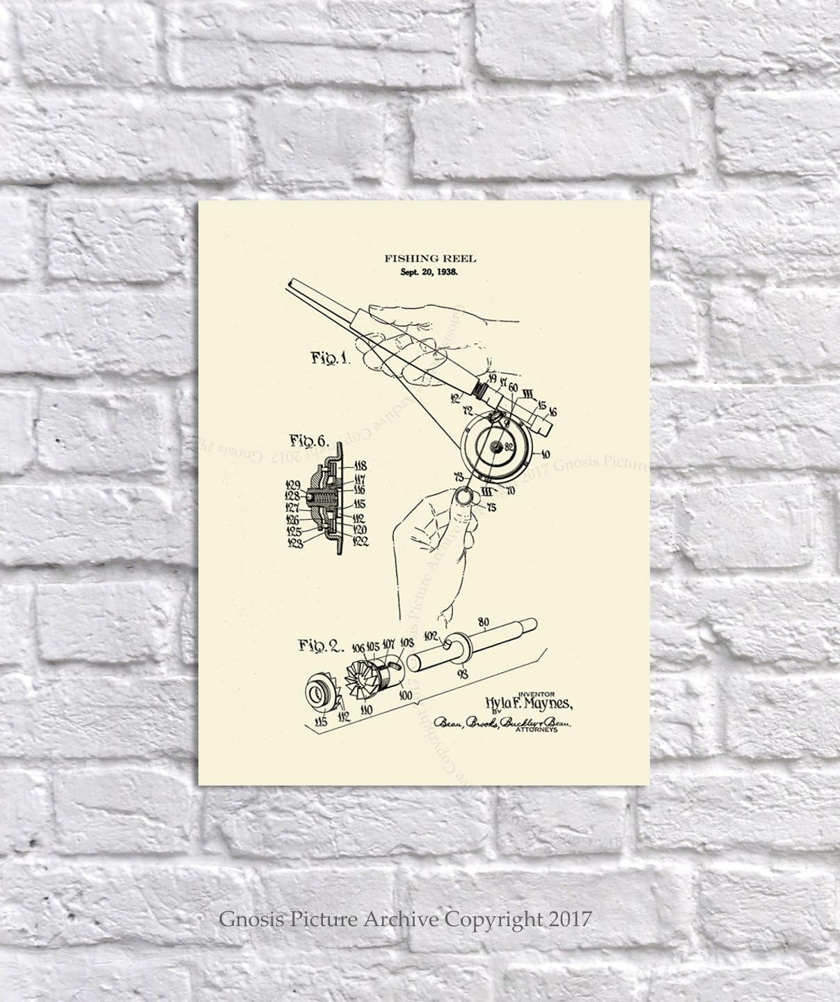 Gnosis Picture Archive Fly Fishing Decor Set of 6 Unframed Cream Art Prints Fly Rod and Fly Lure Patents