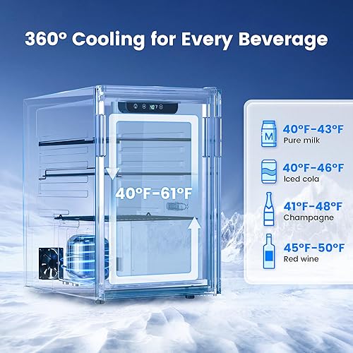 Miniatura 3 de Enfriador de vino, 26 botellas y 95 latas, mini refrigerador de vino con puerta de vidrio transparente para cerveza y refrescos, bebida de agua y