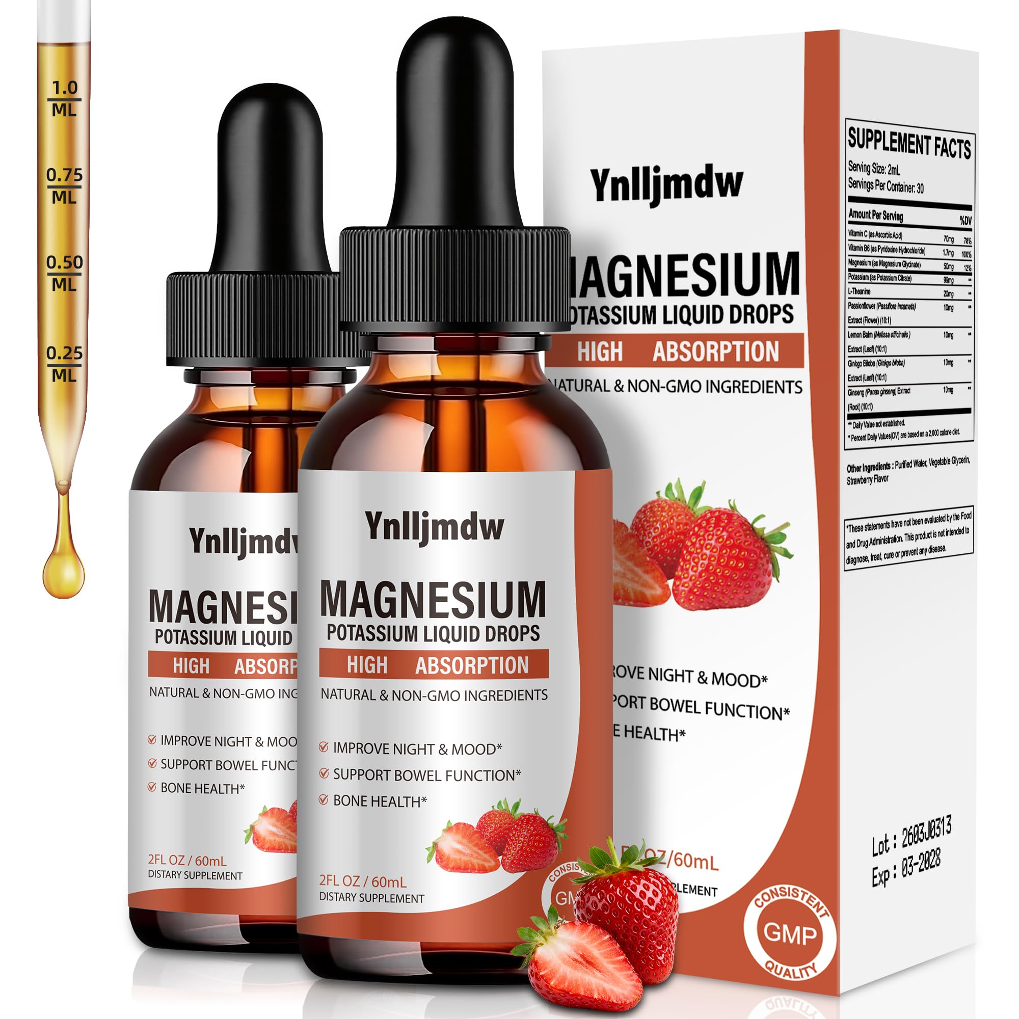 Potassium Magnesium Supplement Drop Liquid 2 Pack,Magnesium glycinate Drop 2 Fl Oz (Pack of 2)