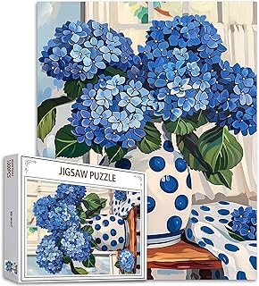 Tucocoo Blue Hydrangea Jigsaw Puzzle 1000 Pieces Puzzles for Adults, Antique Vase Still Life Floral Jigsaw Puzzles for Challenging Family Activity Games 27 x 20 inch DIY Puzzle for Home Decor Gifts