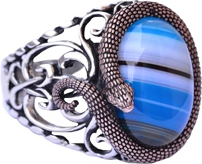 Enigmatic Serpent 925K Sterling Silver Mens Gemstone Ring - Symbolic Power & Handcrafted Intricacy