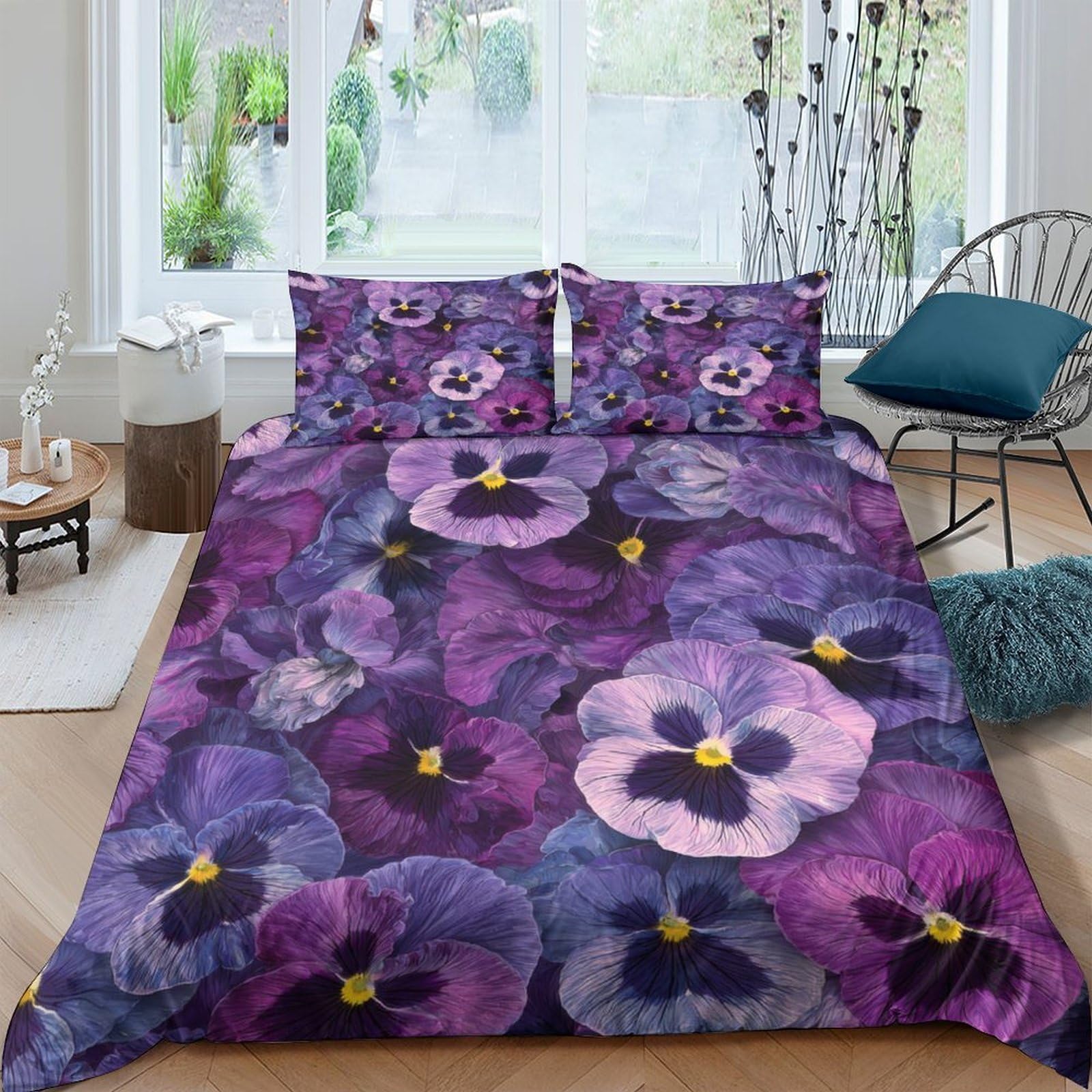 Parure de lit fleurs violettes en microfibre respirante Super King size