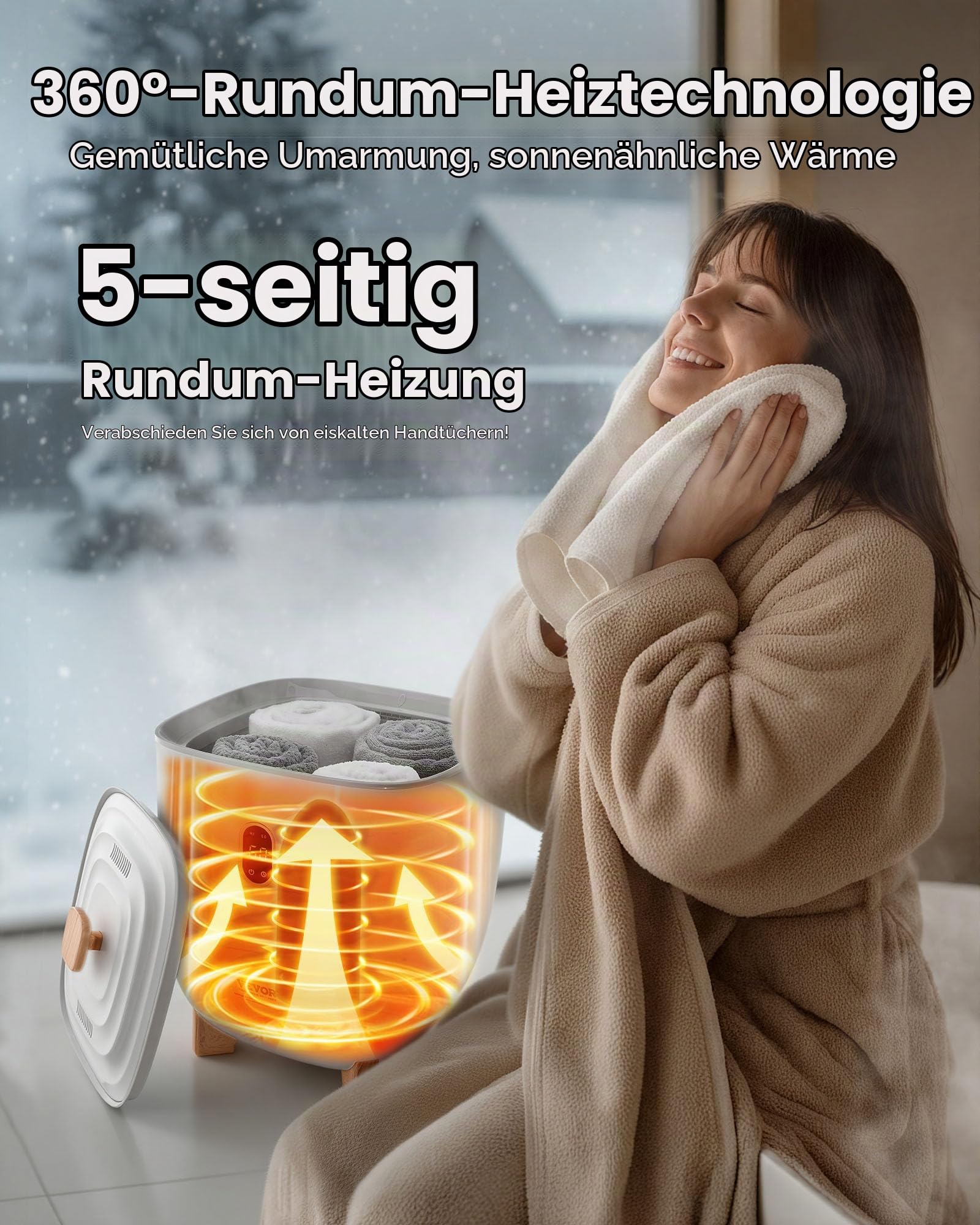 VEVOR Handtuchwärmer Eimer Wärmegerät 25 L mit LED-Anzeige & Einstellung (Timer & Temperatur) & automatischer Abschaltung, Towel Warmer für Badezimmer Waschküche, zum Erwärmen von Handtüchern