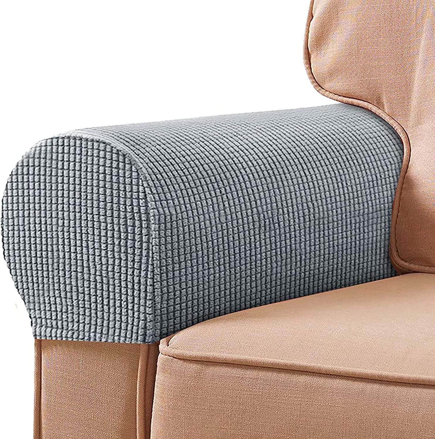 Armlehne Stuhlhussen Armlehnenbezüge Weiches Spandex Polyester Armkappen Rutschfester Möbelschutz Stretch Armlehne Bezug für Stuhl Sofa Couch, 2er Set, Braun (Farbe: Hellgrau, Größe: 4 Stück)