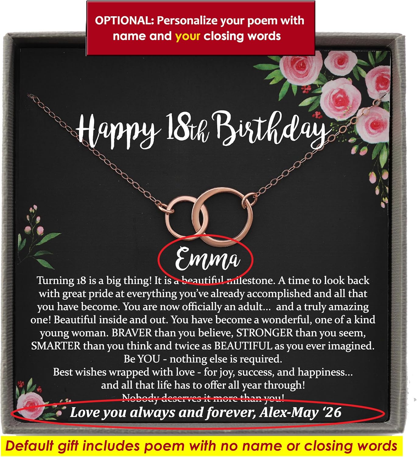 Be Wished Personalized 18th Birthday Gifts for Women, Necklace with Meaningful Message