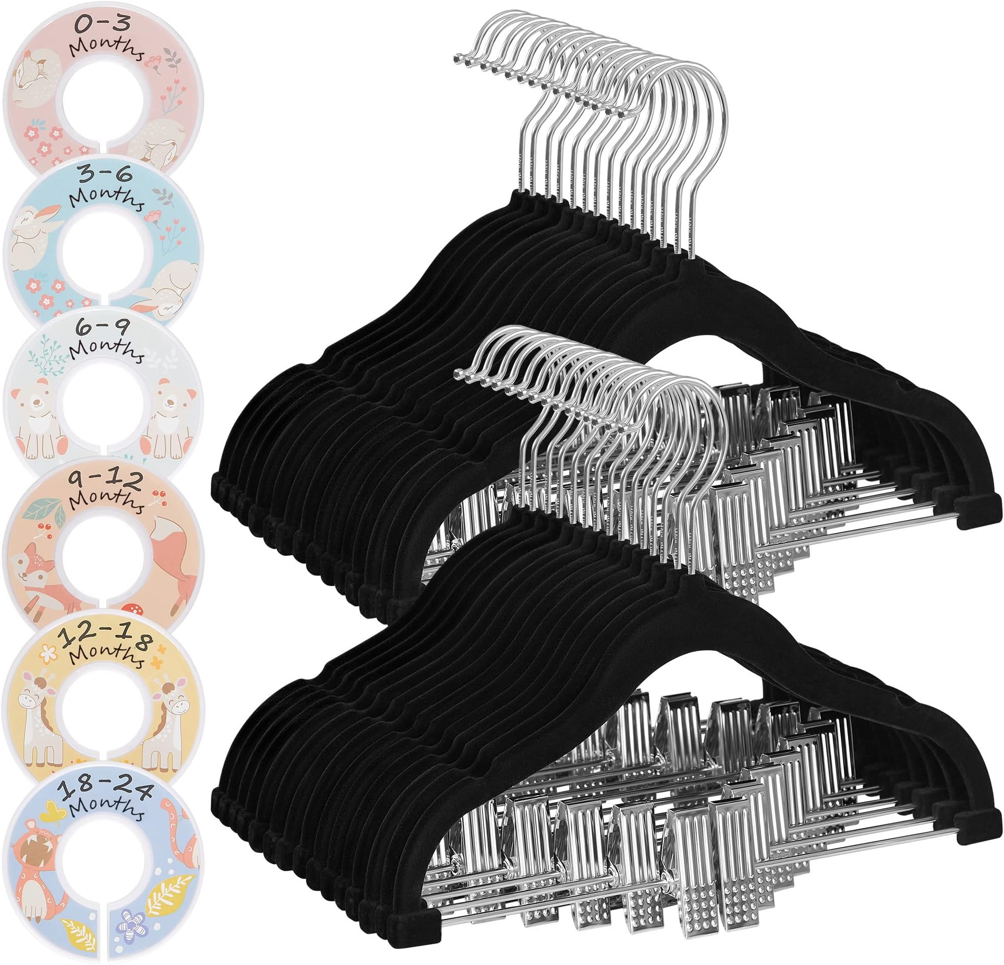 Homeit 12 PACK baby hangers with clips BLACK baby Clothes Hangers Velvet Hangers