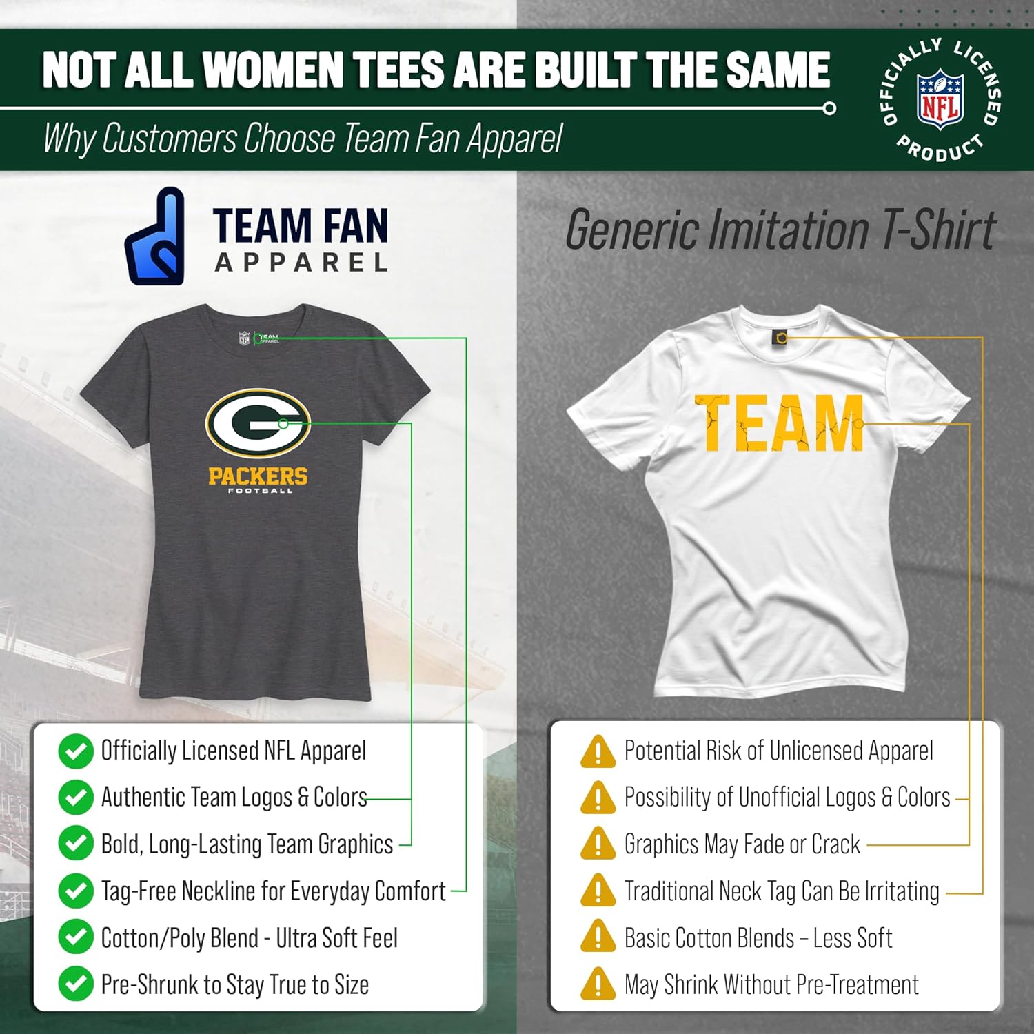 Team Fan Apparel Women's NFL Ultimate Fan Logo Short Sleeve T-Shirt - 100% Cotton - Officially Licensed - Tagless Tee (Green Bay Packers - Charcoal, Medium) - Image 2