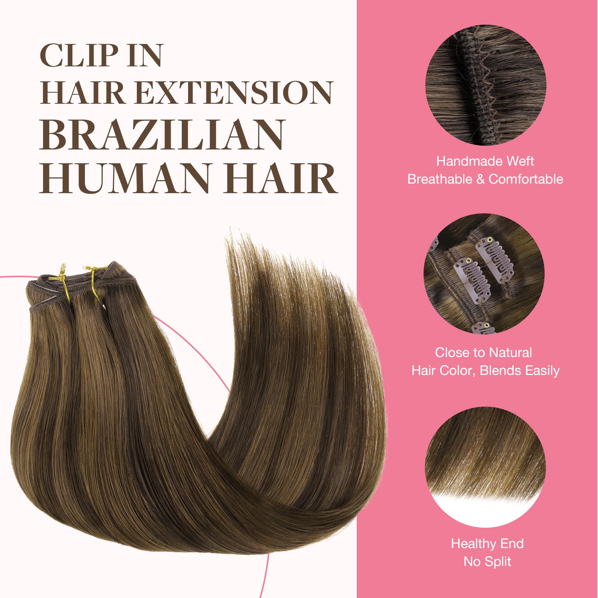 GOO GOO Clip in Hair Extensions Human Hair, 18inch 150g 9Pcs, #2 Dark Brown, Hair extensions for women, Human Hair Extensions Clip in — view 326