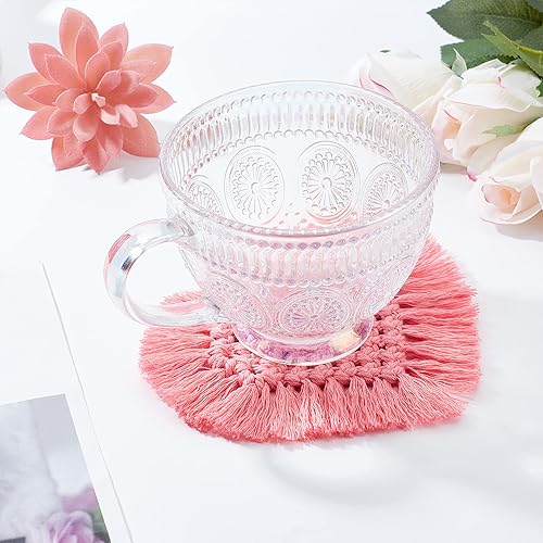 Miniatura 7 de WEBEEDY Kit de macramé, juego de posavasos de macramé con forma de corazón, 4 piezas de macramé bohemio para bebidas absorbentes
