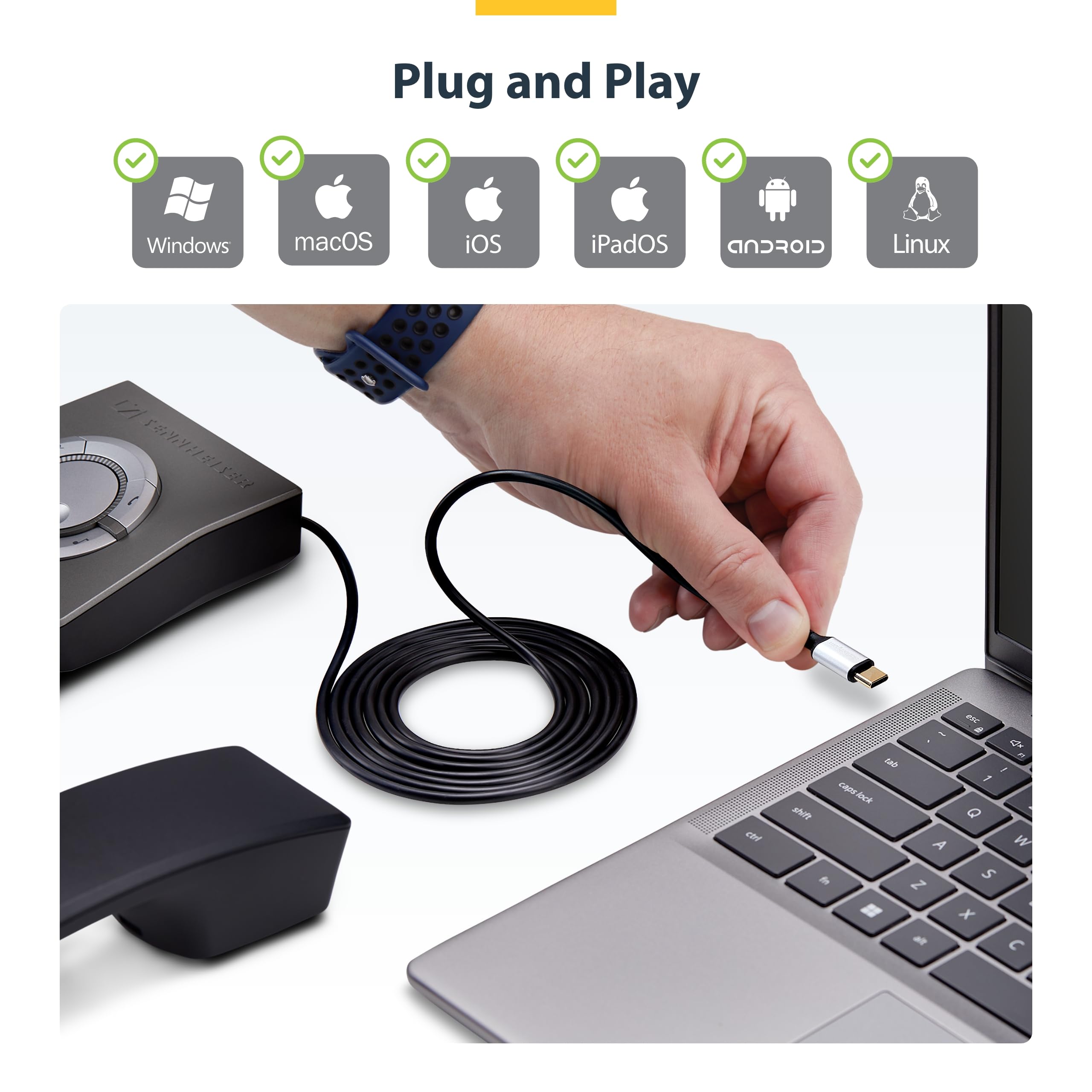 StarTech Adaptador USB-C a RJ9 para Auriculares 1,8m (UR9-HEADSET-ADAPTER) | Con microfono, Use hardware de telefono fijo, Audio 32 bits