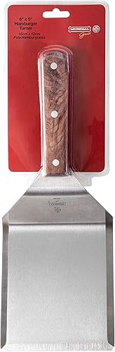 Miniatura 2 de Mundial Espátula para hamburguesas y volteadoras de carne de 6 x 5 pulgadas en acero inoxidable con mango de madera y bordes biselados