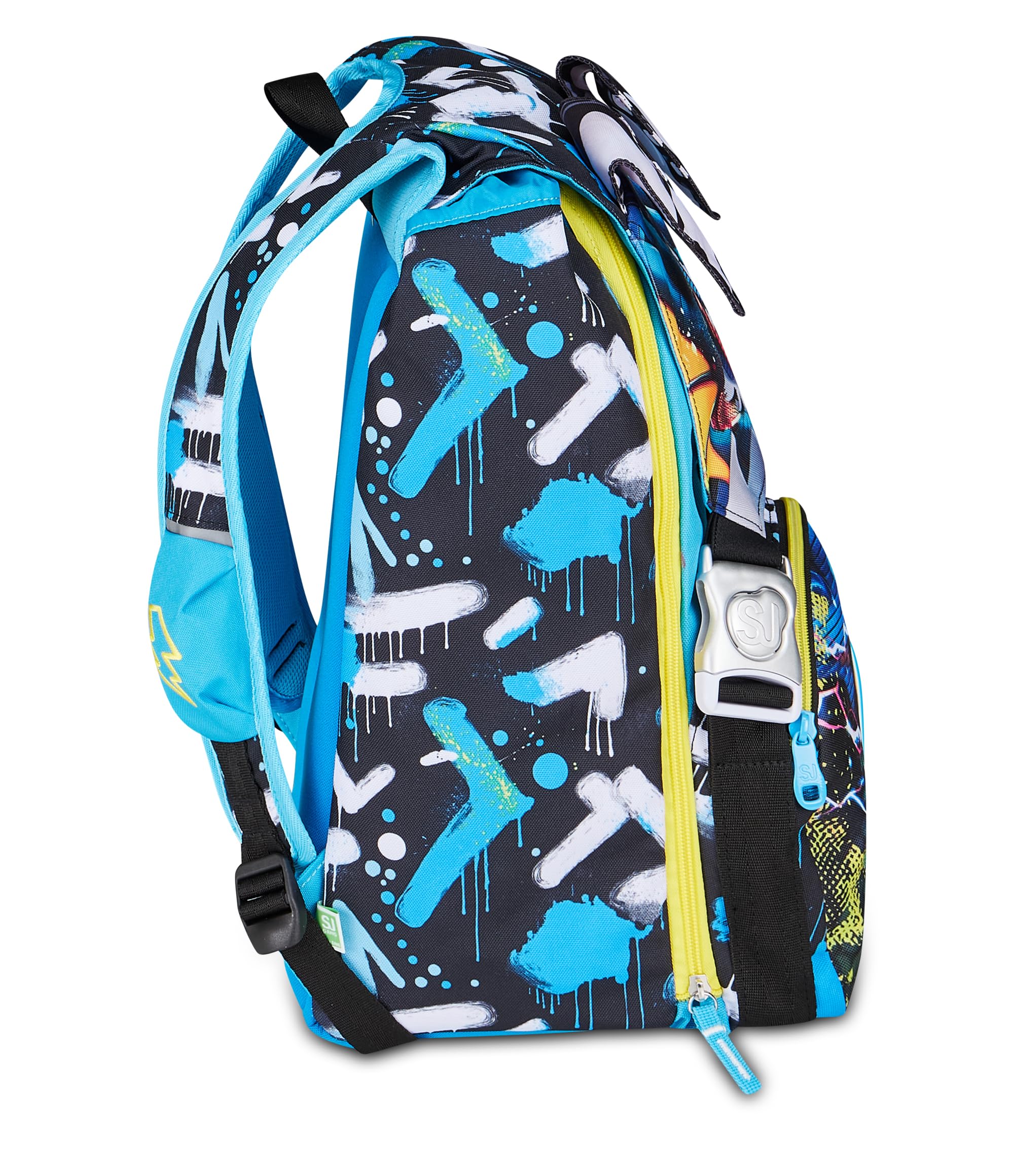 SJ GANG STYLE JAM GANG Zaino Scuola Estensibile Big METAL DRAGON BOY, Blu, 24 L, Zip laterali, ali drago sollevabili, Tasca portaborraccia, Scuola elementare e media, Bambino, Ragazzo