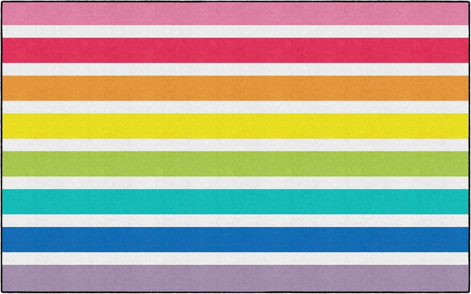 Flagship Carpets Hello Sunshine Bright Rainbow Striped Classroom Area Rug for Indoor Classroom Learning or Kid Bedroom Educational Play Mat, 7'6" x 12', Multicolor