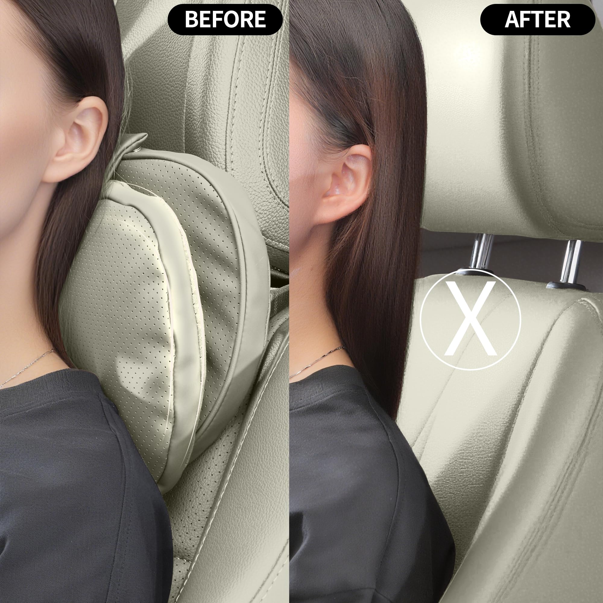 Reposacabezas Coche Almohada Cuello Suave Transpirable Almohada Cervical Coche, Viaje Asiento de Coche Cojín para Apoyo, Conducir, Asiento de Oficina, Beige, 2 Unidades