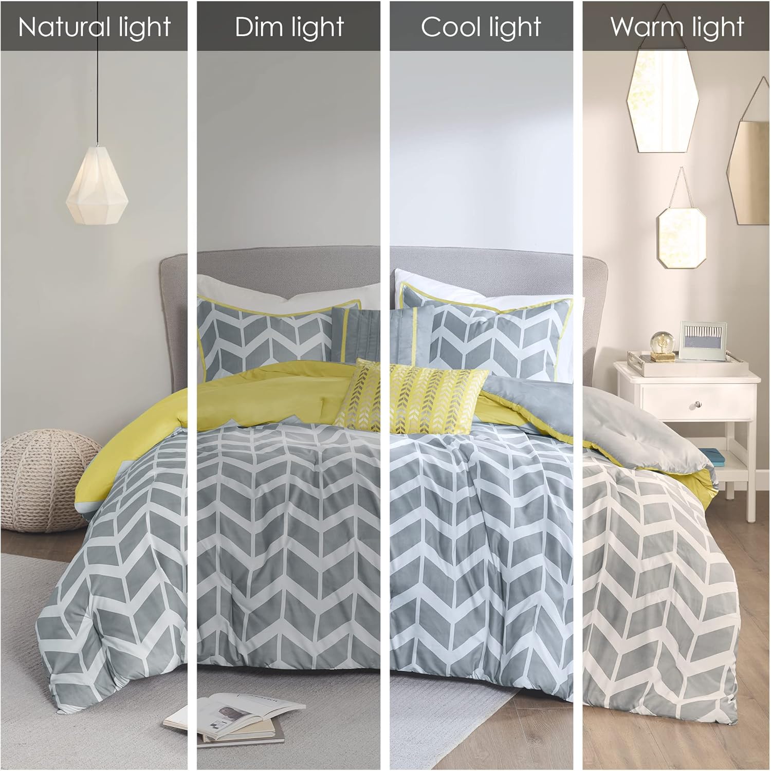 Intelligent Design Cozy Comforter Set Geometric Design Modern All Season Vibrant Color Bedding Set with Matching Sham, Decorative Pillow, Twin/Twin XL, Nadia, Yellow 4 Piece