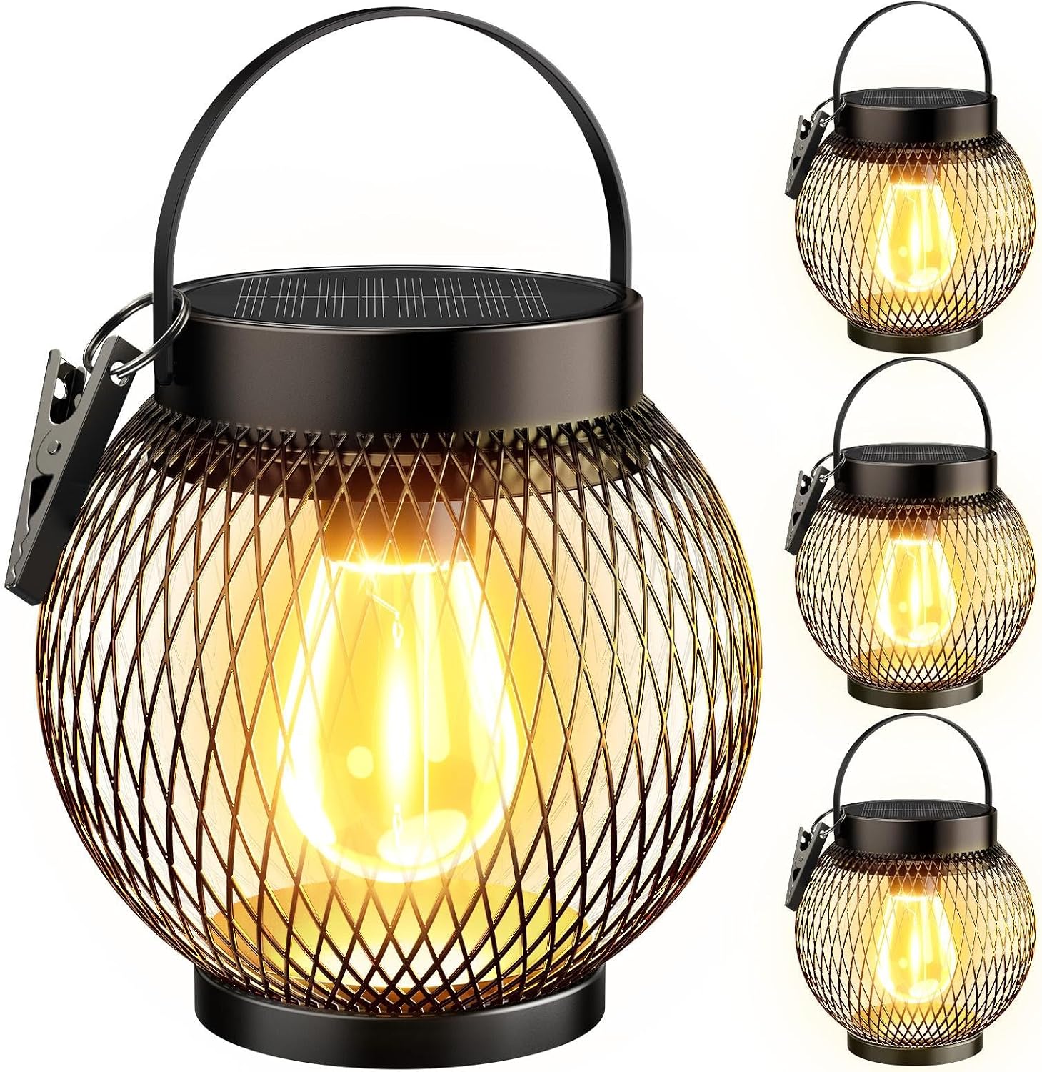 Tuyluxe Solar Lanterns Outdoor Waterproof, Metal Hanging Lights, 4 Pack