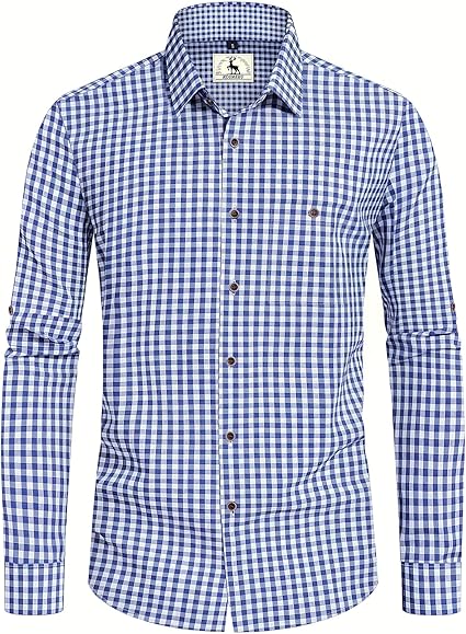 Chemise Traditionnelle à Carreaux Homme Celvibe Pour Oktoberfest - Rouge Et Bleu, Manches Longues - Pour La Fête De La Bière, Loisirs