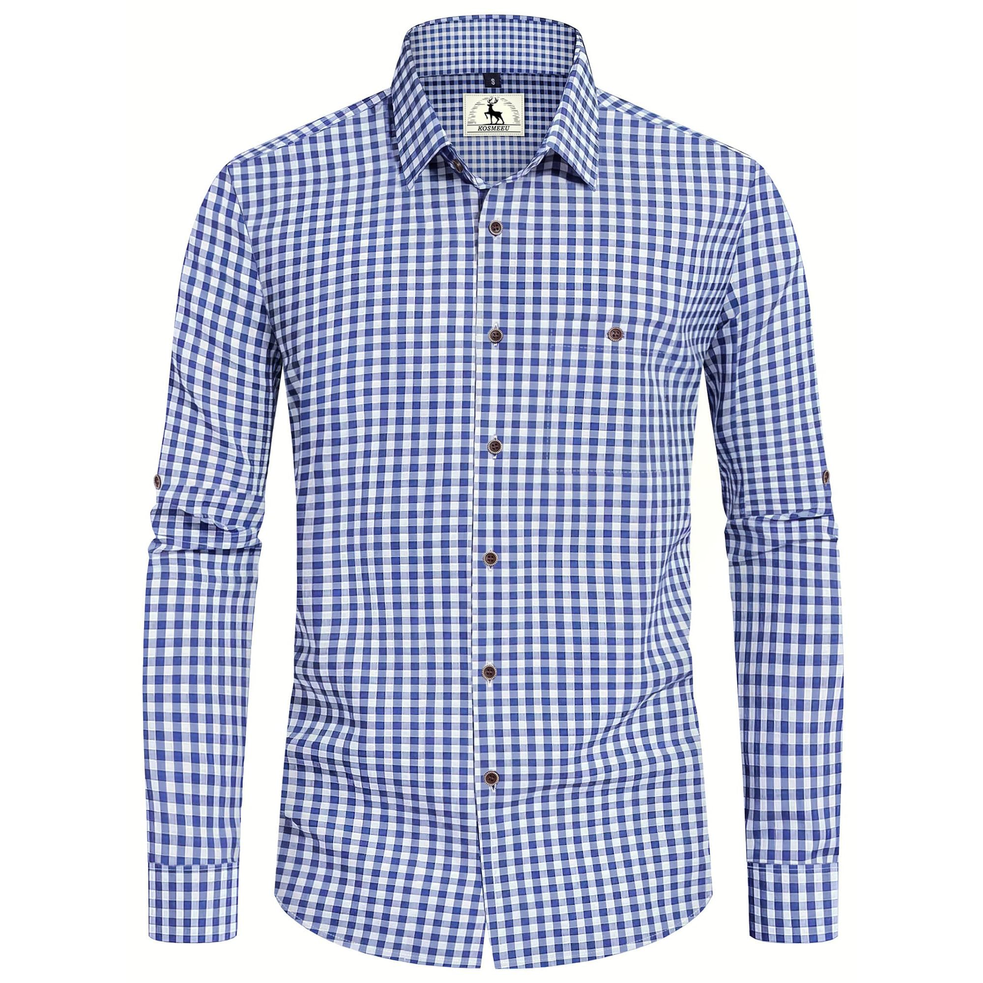 KOSMEEU Trachtenhemd Herren Oktoberfest Hemd Outfit Tracht Kariertes Hemd Grün Blau Rot Trachtenhemden Kurzarm Freizeithemd Langarm Karohemd Baumwolle