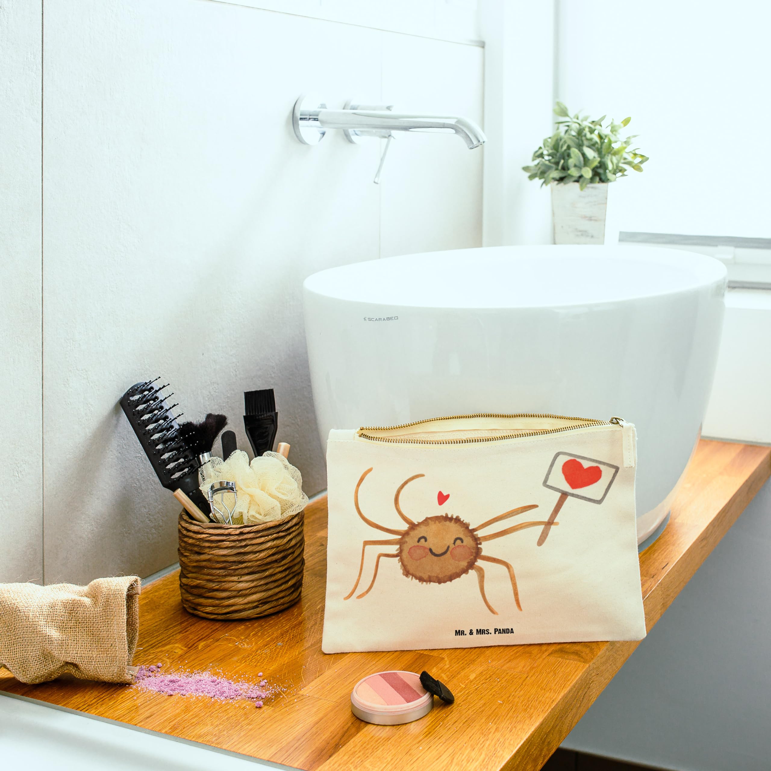 Mr. & Mrs. Panda Schulmäppchen Spinne Agathe Motivation Grösse XL Große - Geschenk, Glück, Kulturtasche, Schlampermäppchen, Kosmetiktasche, Federmappe, Dankeschön, Vertrauen, Liebe, Federtasche, Etui