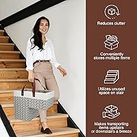 Vista 4 de SAM AND MABEL Cesta de escalera con patrón de chevron – 16"L x 9.5"W x 16"H Cesta de escalera con asas, organizador de almacenamiento de escalera