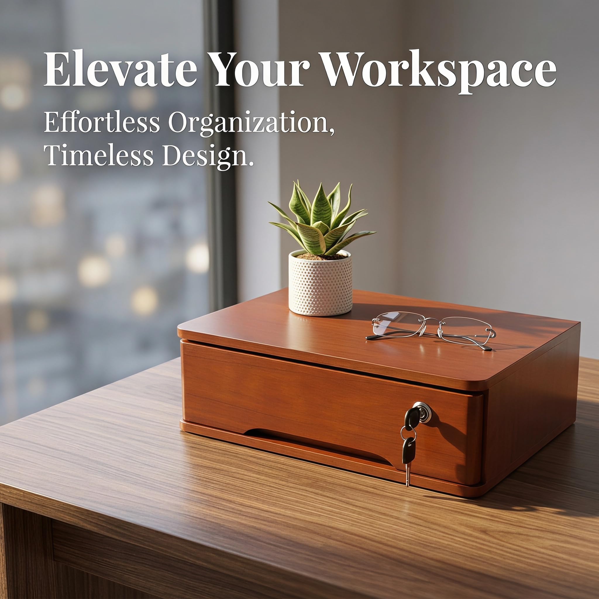 Stilvoller Schreibtisch-Organizer Aus Holz Mit Schublade Und Schloss, Hochwertiger Aktenschrank Für Zuhause Und Büro, Ideal Zur Aufbewahrung Von Papieren, Schreibwaren Walnut & White